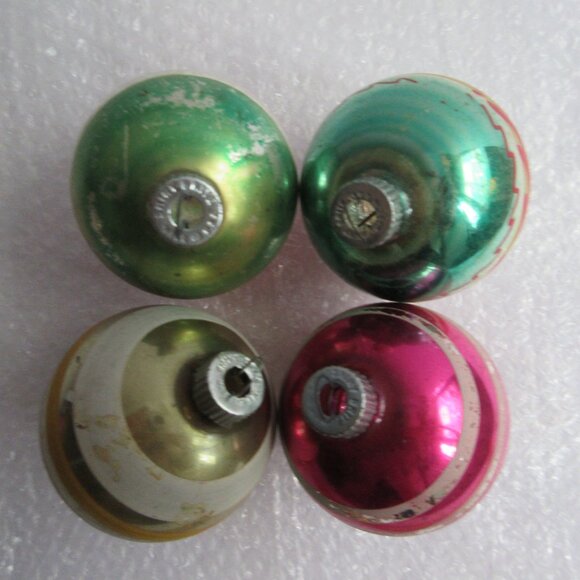 Shiny Brite Striped Glass Christmas Ornaments Set of 8 Pink Gold 1.75" - 2" Vtg - Picture 7 of 16